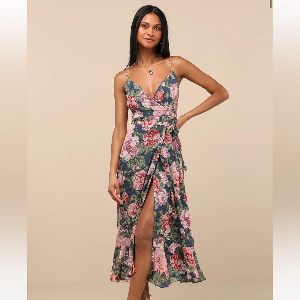 Lulu’s Delightfully Divine Floral Chiffon Wrap Dress